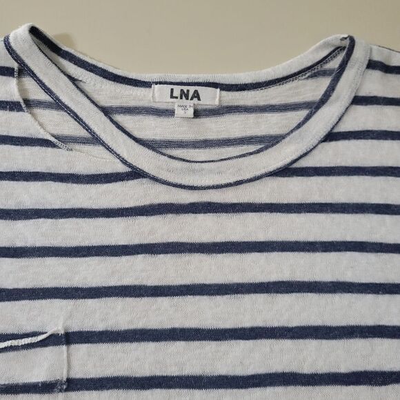 LNA Iles Navy Stripe Distressed Crewneck Short-sleeve Pullover Top - Picture 10 of 16
